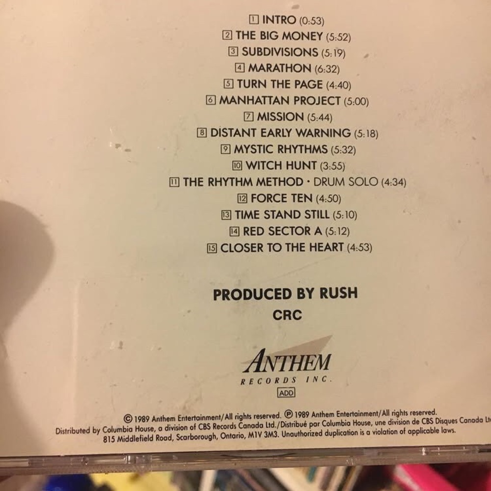 1989 R U S H CD - Picture 3 of 3